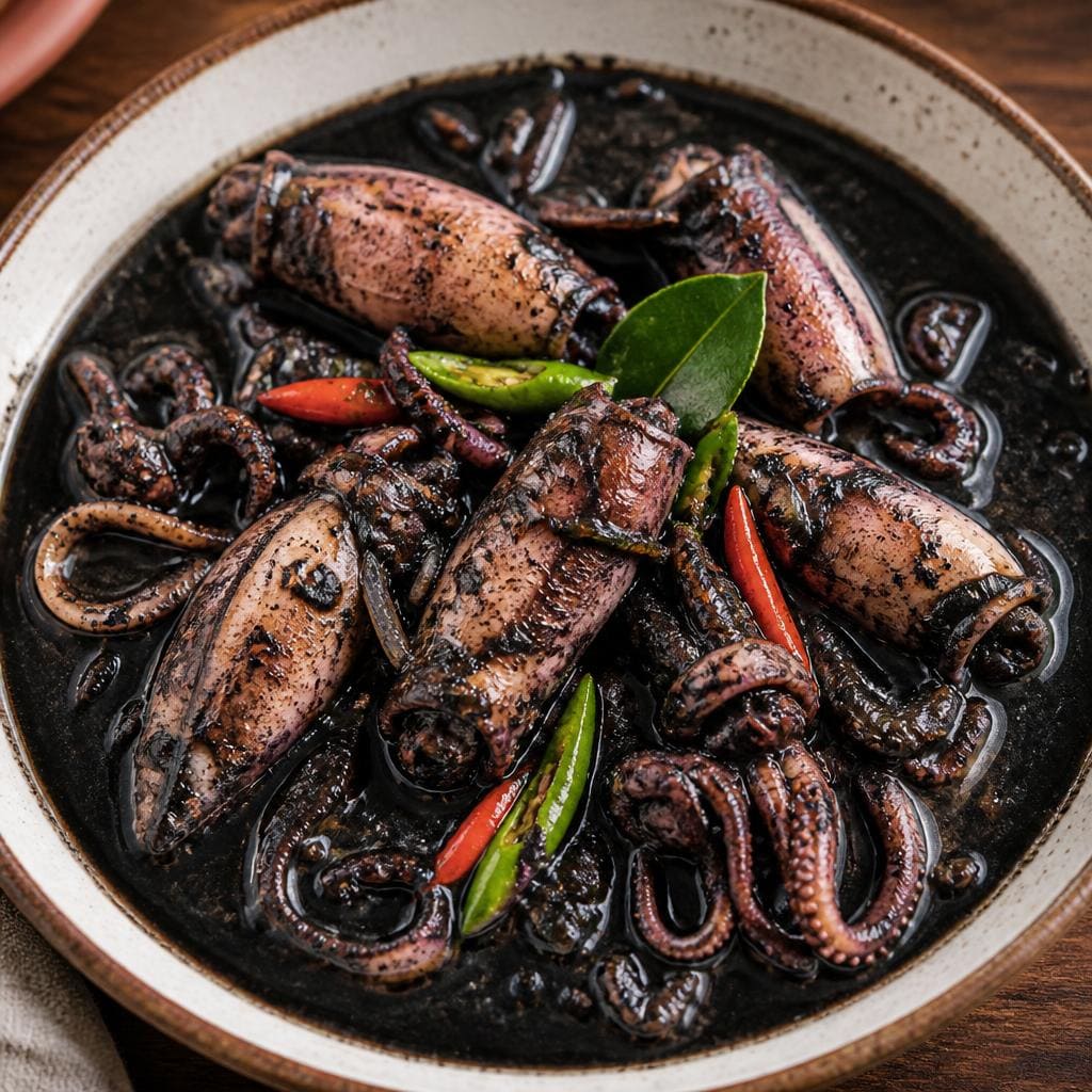 Cumi Hitam Te Sate dengan bumbu khas dan rasa gurih pekat